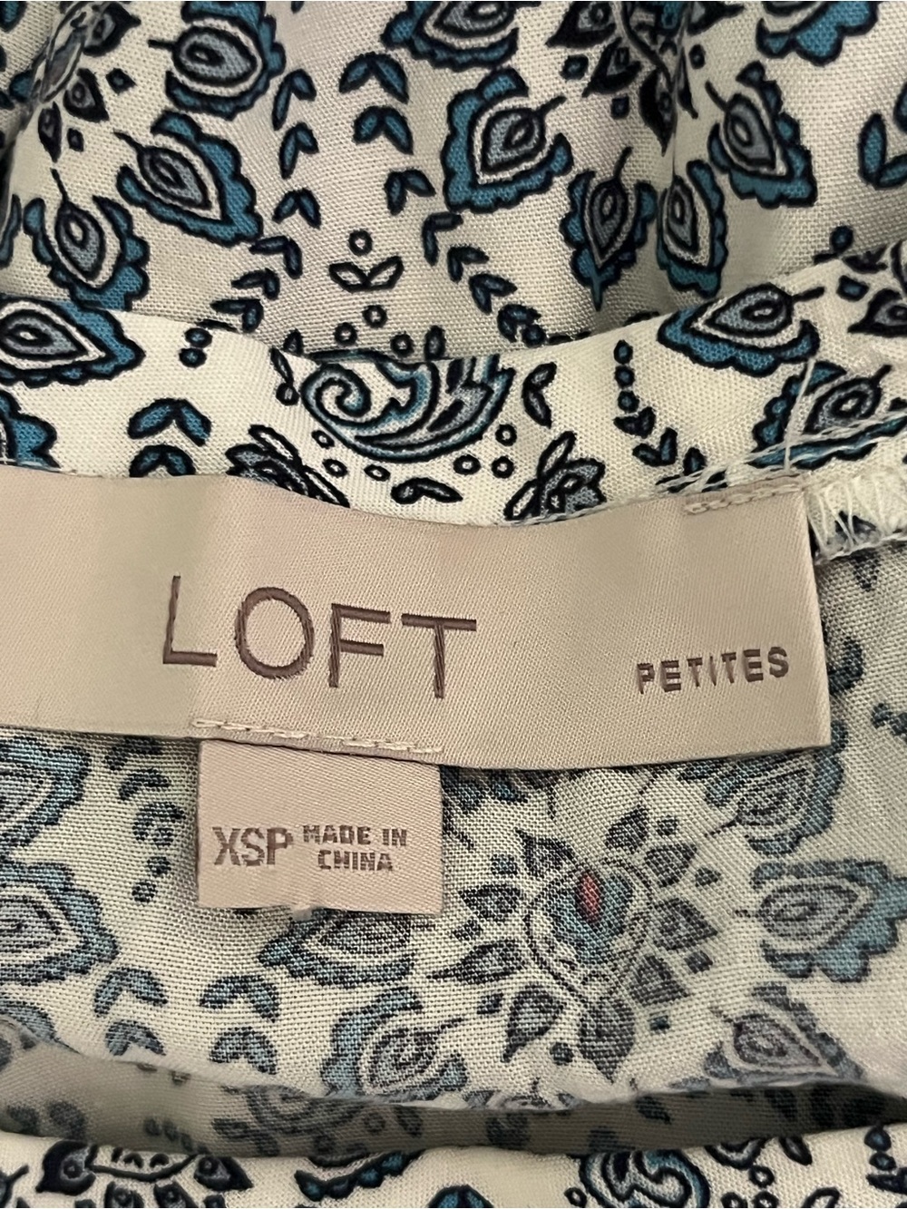 LOFT Blue Cream Floral Dress with Belt - Women’s Petite XS - Picture 5 of 7